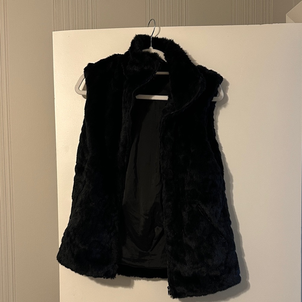 Faux black fur vest